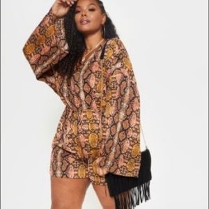 Plus Snake Print Flare Sleeve Romper